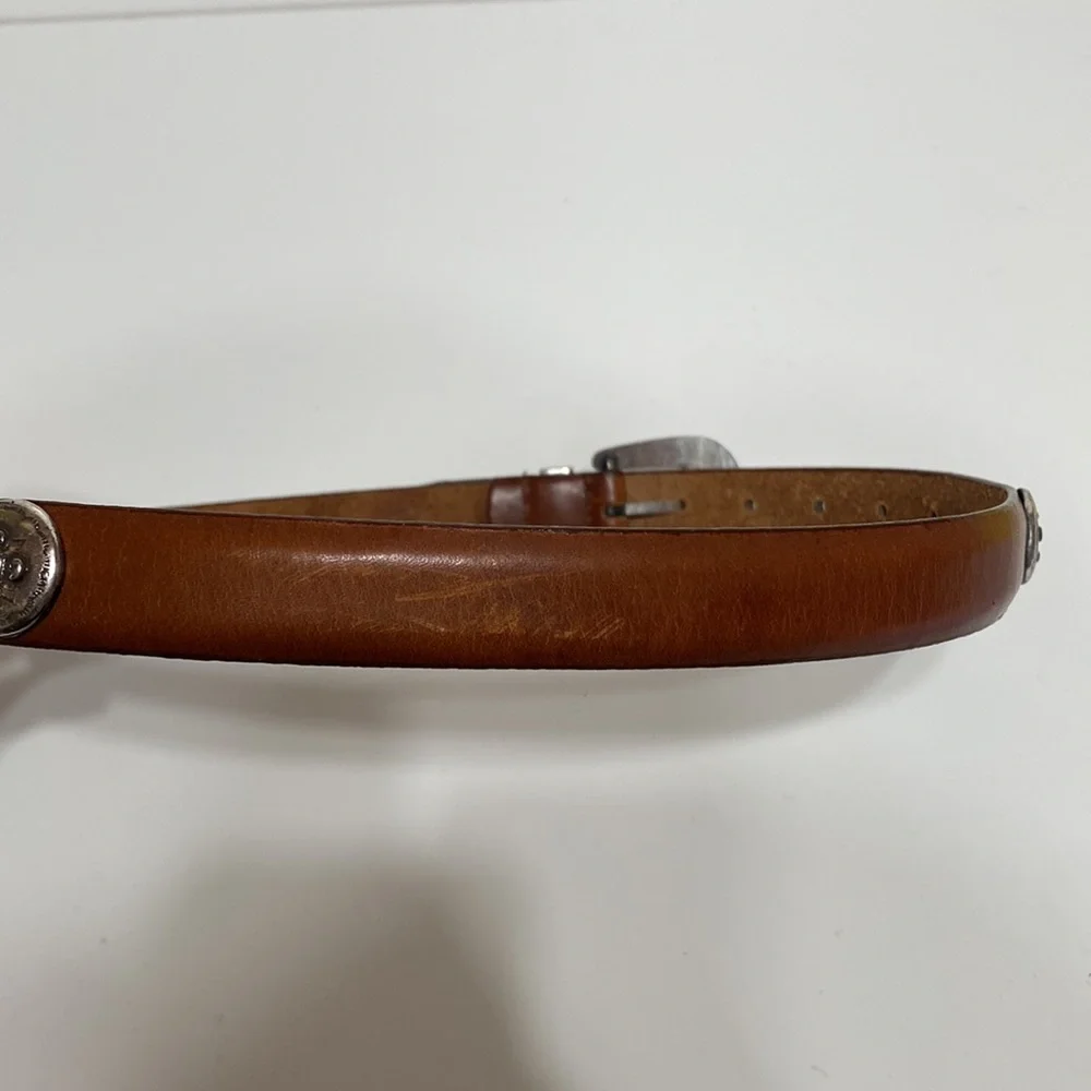 Vintage Kenneth Cole Western Style Leather Belt with Silver Buckle Detai…
